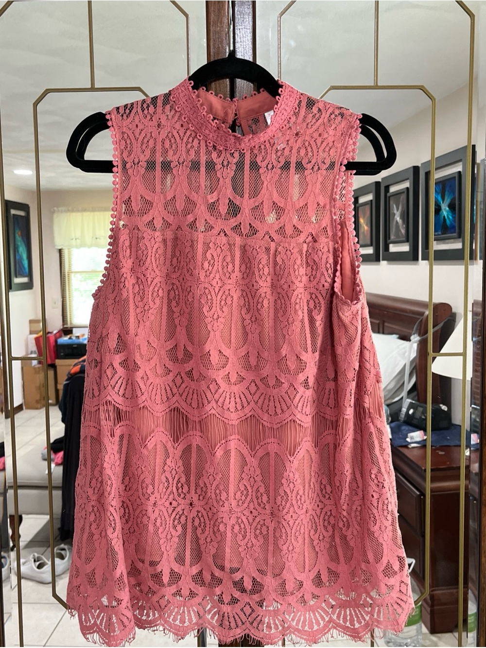 New Xhilaration Coral Pink Lace Sleeveless Shell Top